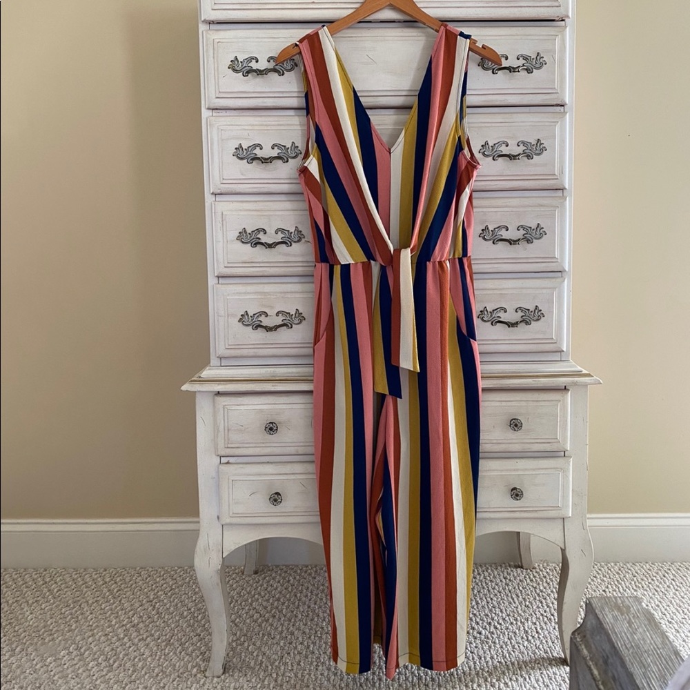 Colorful Stripe Pocketed Jumpsuit